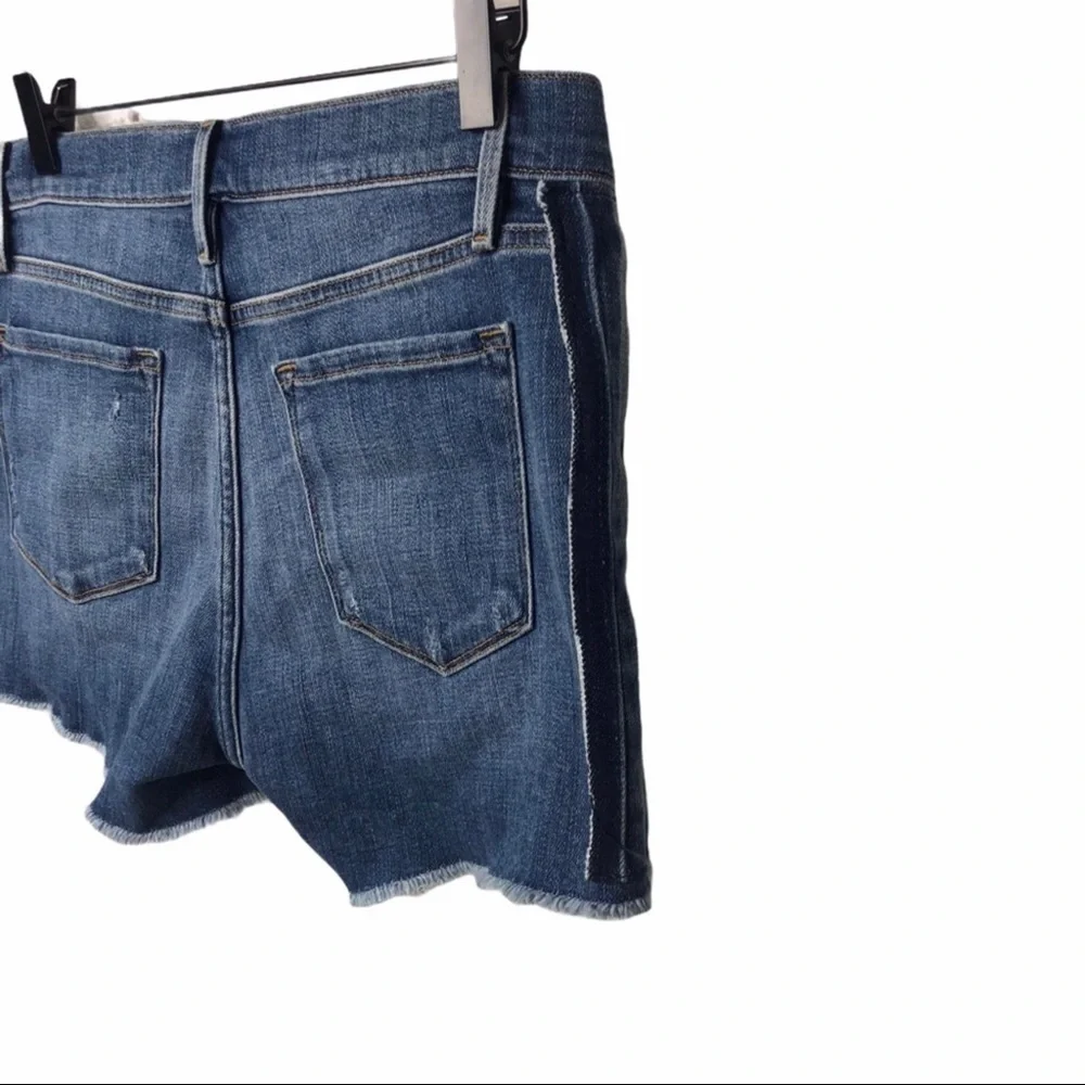 Frame Cleo Tux Stripe Fray Hem Denim Jean Shorts Size 28 Cut Off Shorts … - Picture 5 of 10